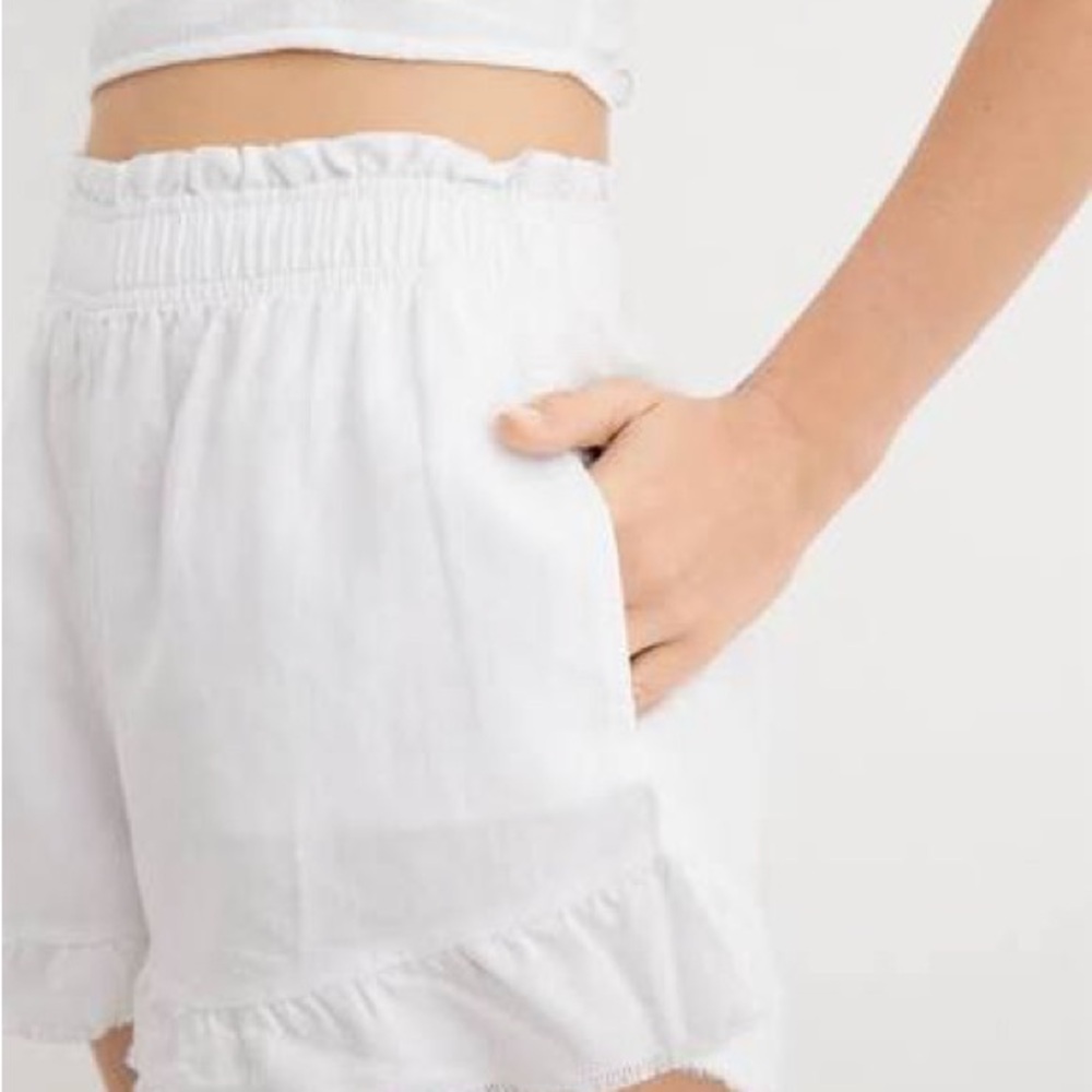 Aerie High Waist Ecru Ruffle Shorts